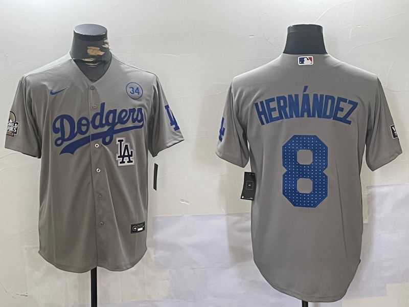 Men Los Angeles Dodgers #8 Hernandez Grey Game 2024 Nike MLB Jersey style 11205->los angeles dodgers->MLB Jersey